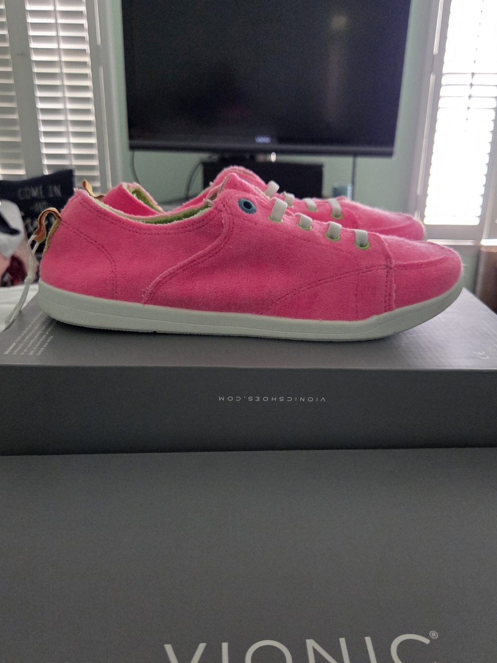 Vionic Hot Pink Slip-On Sneakers with Lime Green Lining - Picture 3 of 7